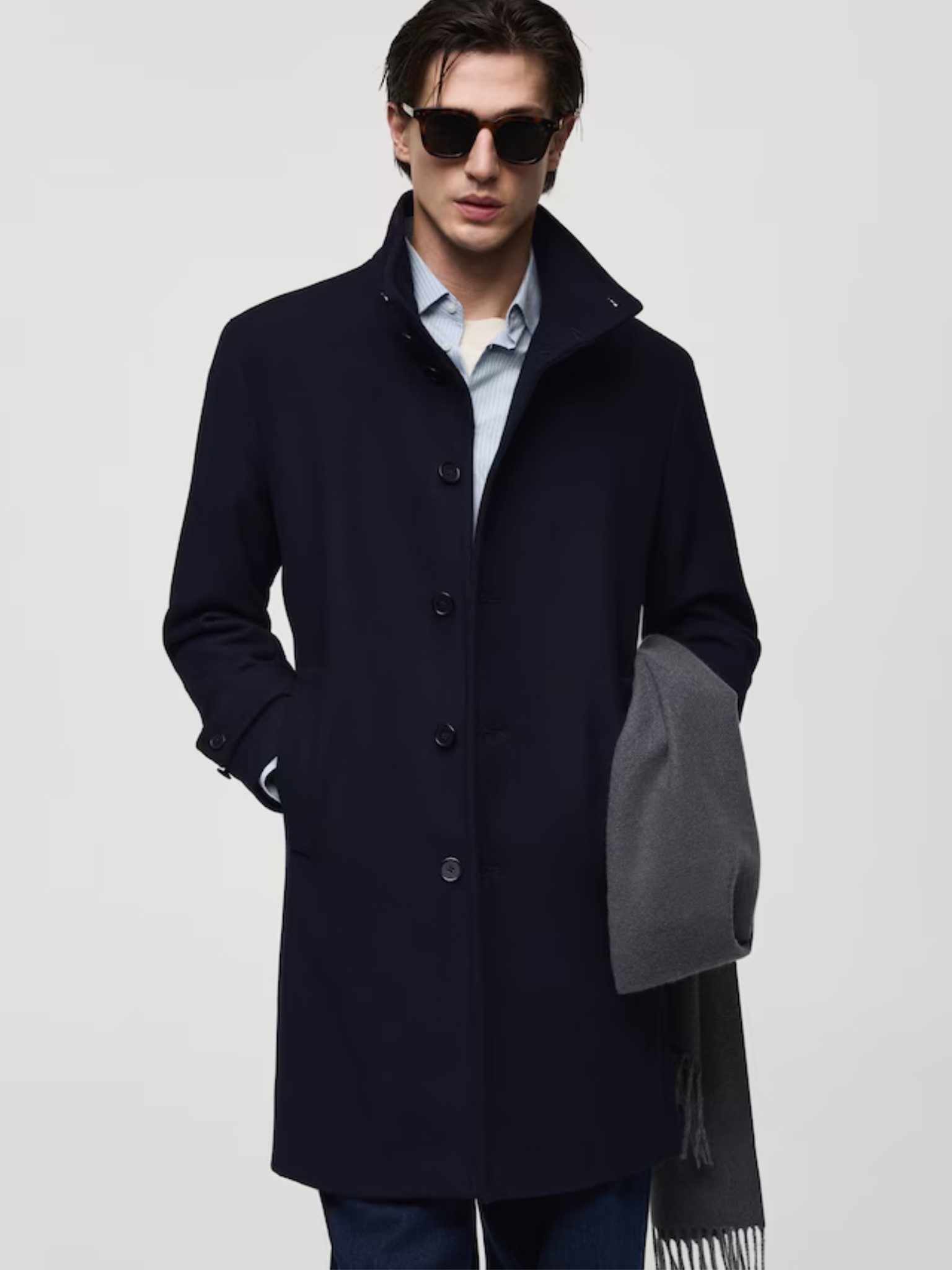 Wool coat with high collar